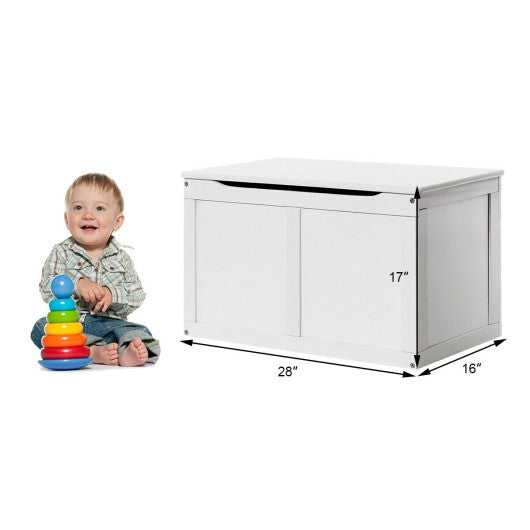 Safety Hinge Wooden Chest Organizer Toy Storage Box-White - Color: White