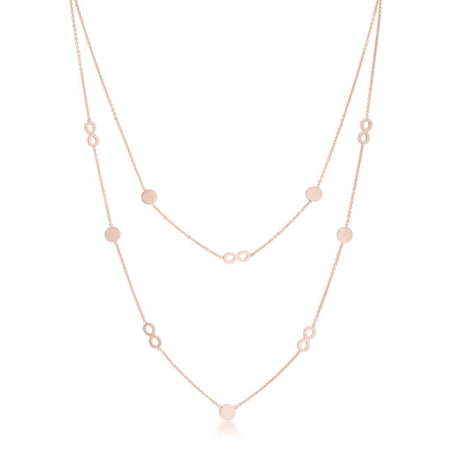 Krystal Rose Gold Stainless Steel Infinity Station Layer Necklace