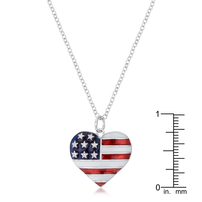 Stars and Stripes Rhodium Necklace with CZ