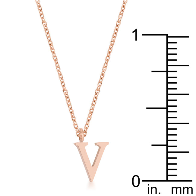 Elaina Rose Gold Stainless Steel V Initial Necklace