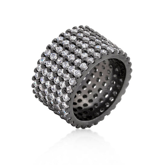 Hematite Wide Pave Cubic Zirconia Ring