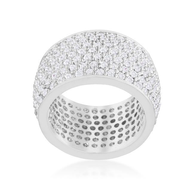 Wide Pave Cubic Zirconia Silvertone Band Ring