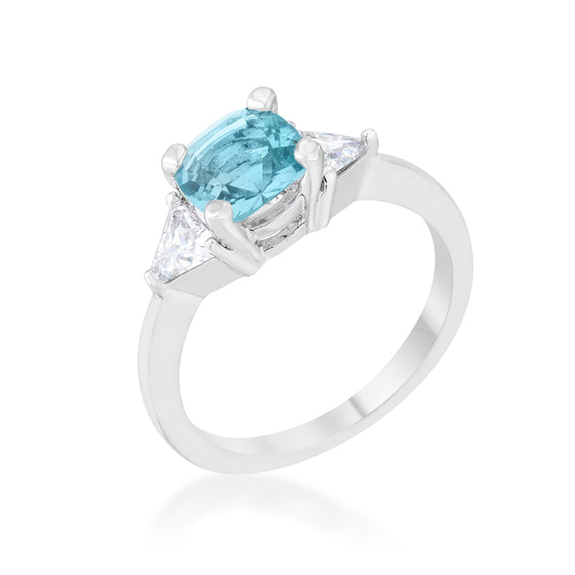 Shonda 1.8ct Blue Topaz CZ Rhodium Cushion Classic Statement Ring