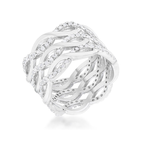 Contemporary 0.88ct CZ Rhodium Twist Wide Cocktail Ring