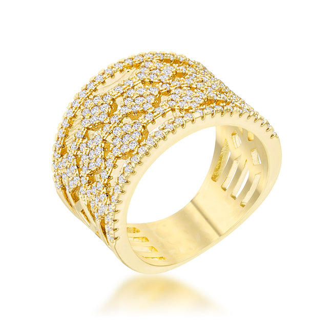 Marlene 0.6ct CZ 14k Gold Wide Band Cocktail Ring