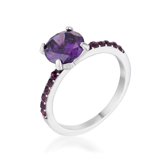 2.3CT Amethyst CZ Rhodium Ring