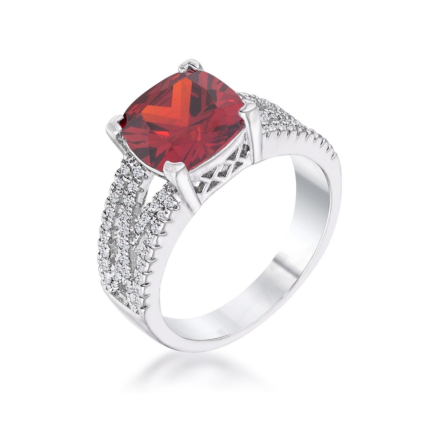 3Ct Elegant Rhodium Plated Criss-Cross Garnet CZ Engagement Ring