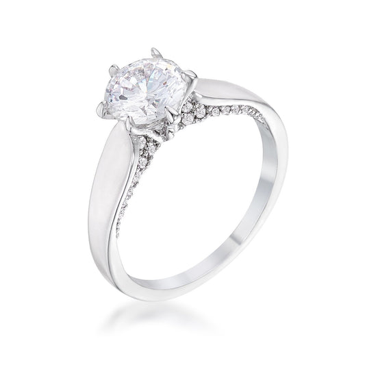 1.56Ct Contemporary Rhodium Plated CZ Solitaire Ring