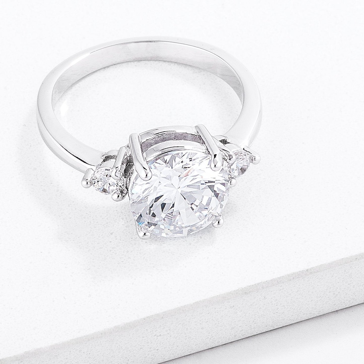Classic Three Stone Clear CZ Engagement Ring