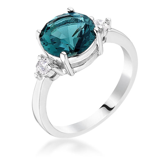 Exquisite Blue Green Three Stone CZ Engagement Ring