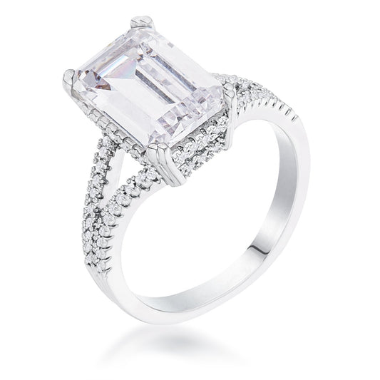 6.75Ct Rhodium Plated Emerald Cut Wishbone Ring