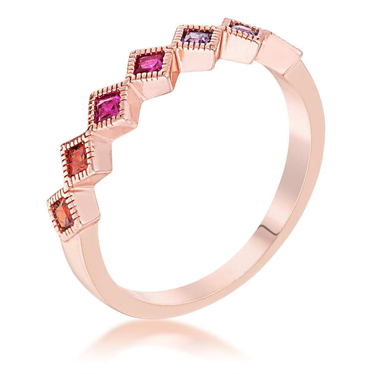 Rose Gold Plated Multi-Color Septem Princess Cut Half Eternity Band