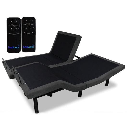 Elevate your sleep experience with our Split King Adjustable Bed Frame Base. Enjoy the convenience of a wireless remote with split king capabilities for independent head and foot positioning. Relish in the luxury of fully adjustable comfort with massage and zero-gravity settings. Get the perfect night's sleep with your ideal position.   Style: Split adjustable personal comfort Brand: Bed Loebi Size: King  Color: Blk, gray  Comes with remote FREE SHIPPING  SHIP FROM : USA SHIP TO : USA