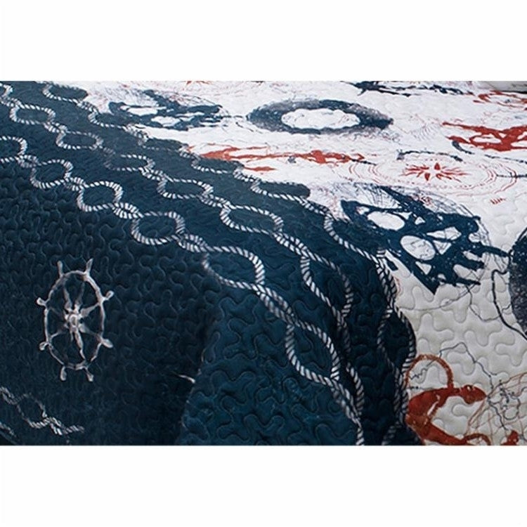 Twin Size Modern Coastal Anchor Polyester Reversible Quilt Set