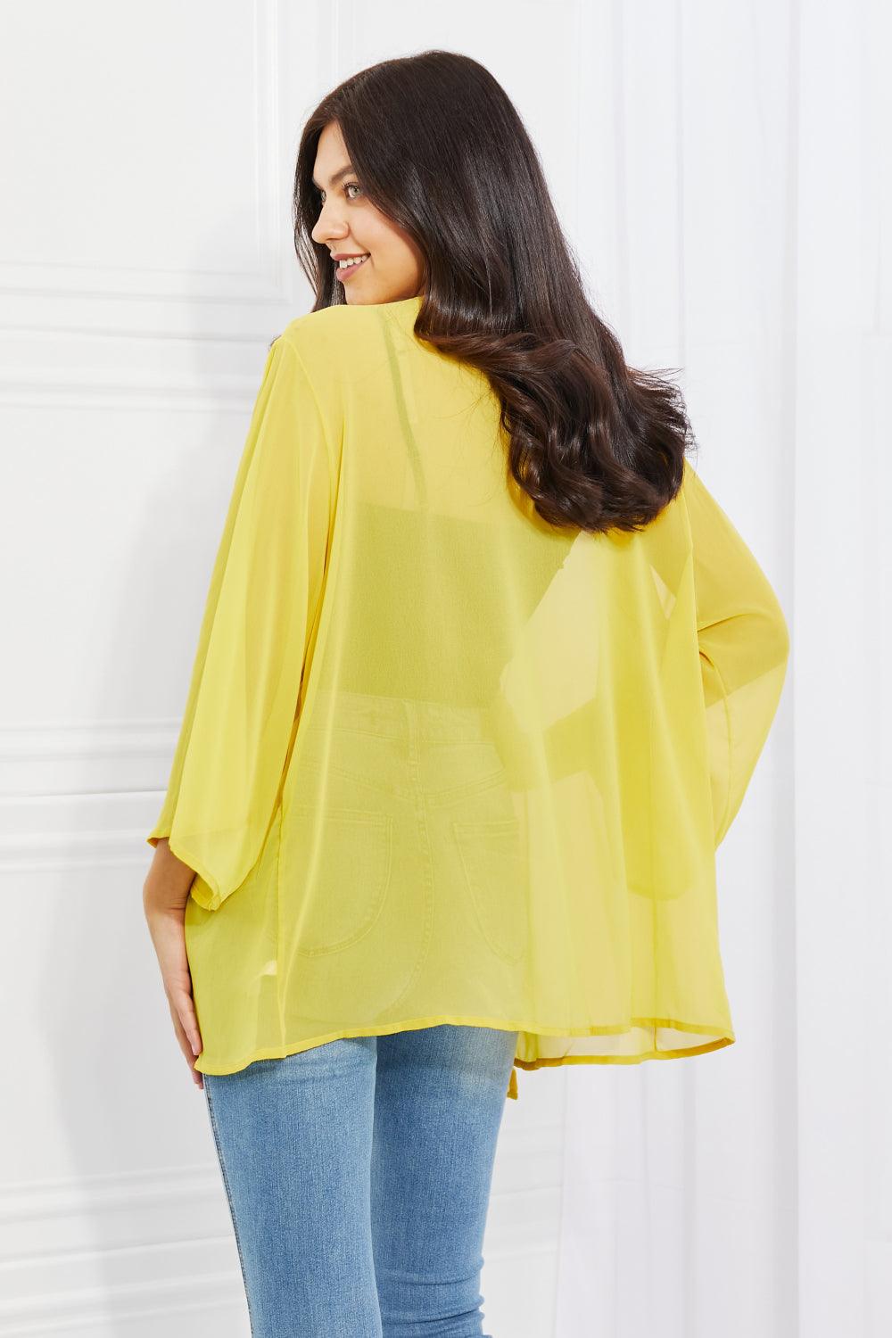 Melody Just Breathe Full Size Chiffon Kimono in Yellow - Glamorous Boutique USA L.L.C.
