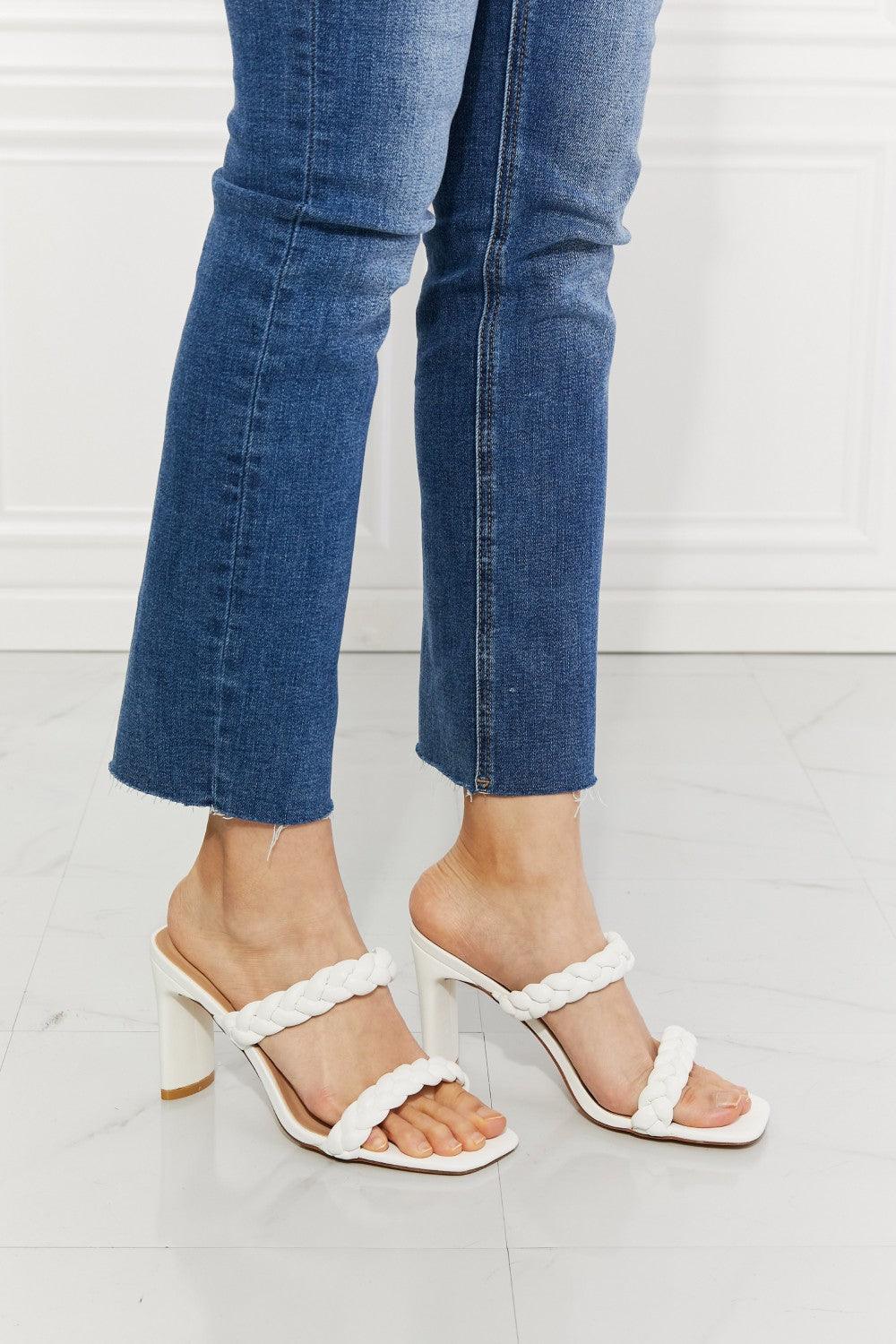 MMShoes In Love Double Braided Block Heel Sandal in White - Glamorous Boutique USA L.L.C.