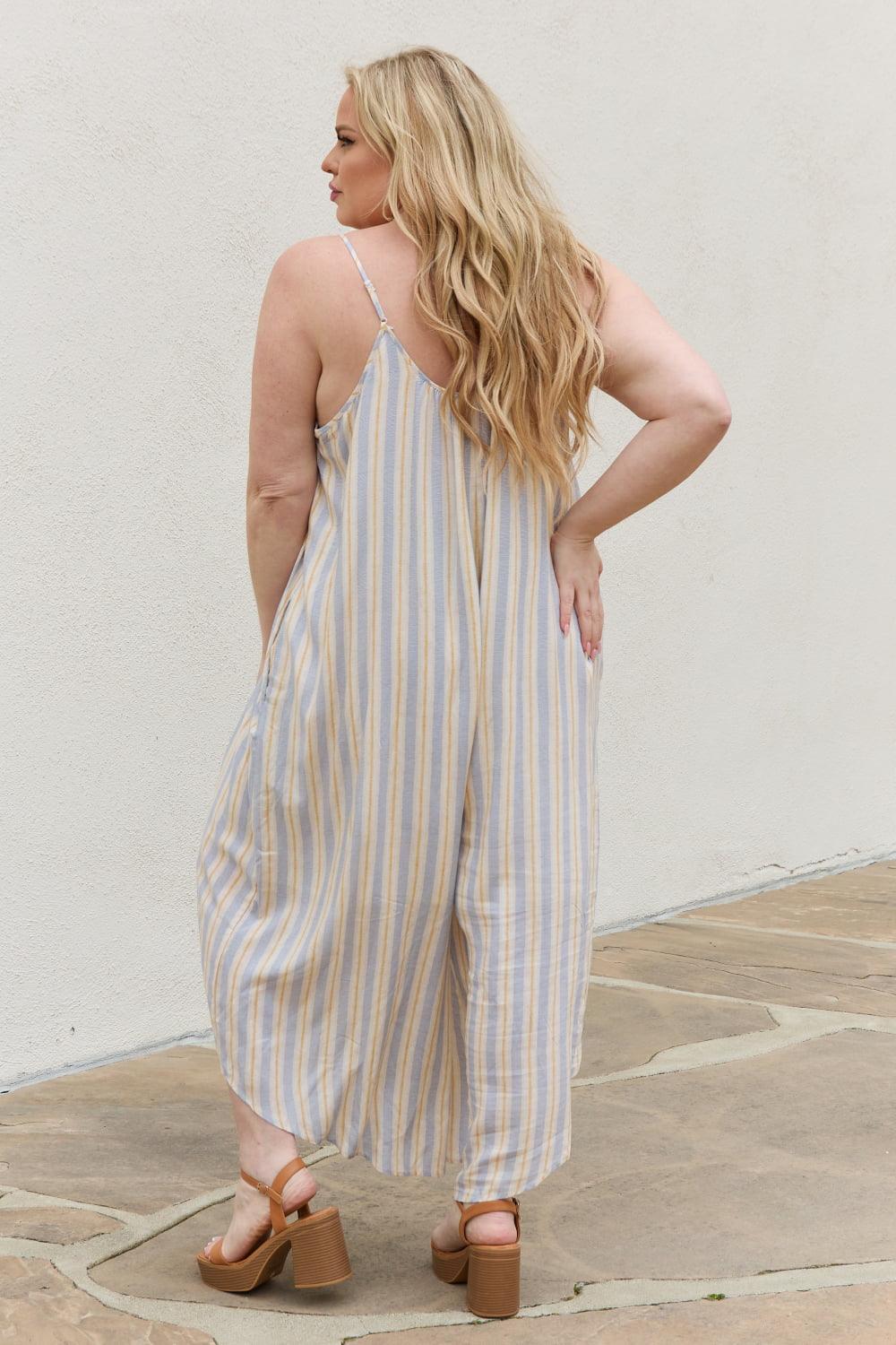 HEYSON Full Size Multi Colored Striped Jumpsuit with Pockets - Glamorous Boutique USA L.L.C.