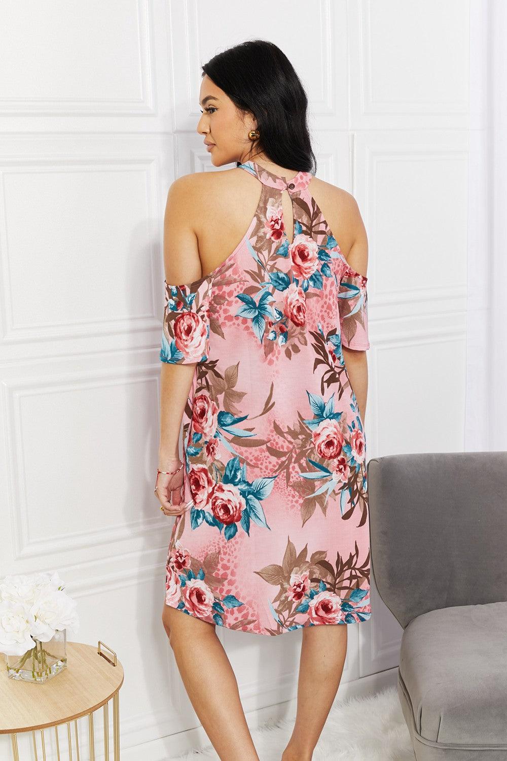 Sew In Love Full Size Fresh-Cut Flowers Cold-Shoulder Dress - Glamorous Boutique USA L.L.C.
