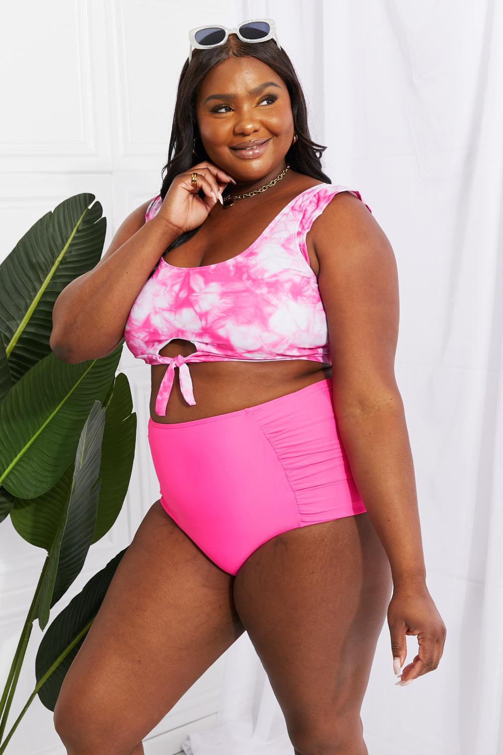 Marina West Swim Sanibel Crop Swim Top and Ruched Bottoms Set in Pink - Glamorous Boutique USA L.L.C.