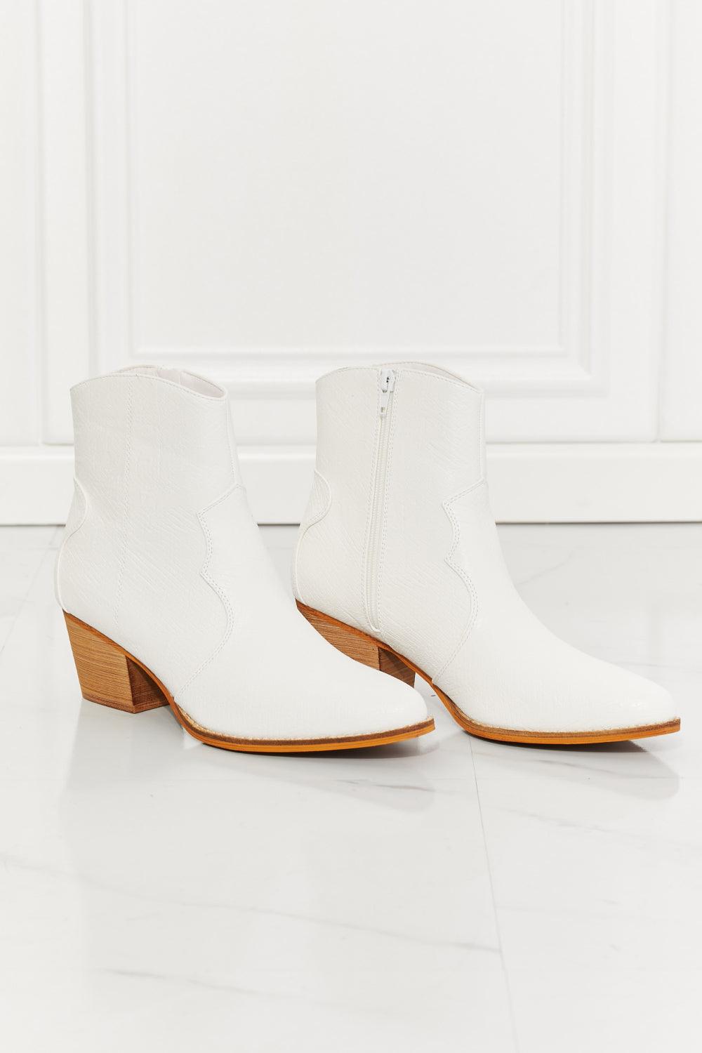 MMShoes Watertower Town Faux Leather Western Ankle Boots in White - Glamorous Boutique USA L.L.C.