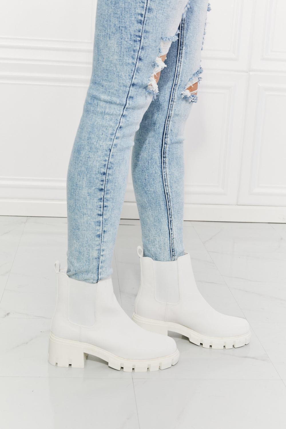 MMShoes Work For It Matte Lug Sole Chelsea Boots in White - Glamorous Boutique USA L.L.C.