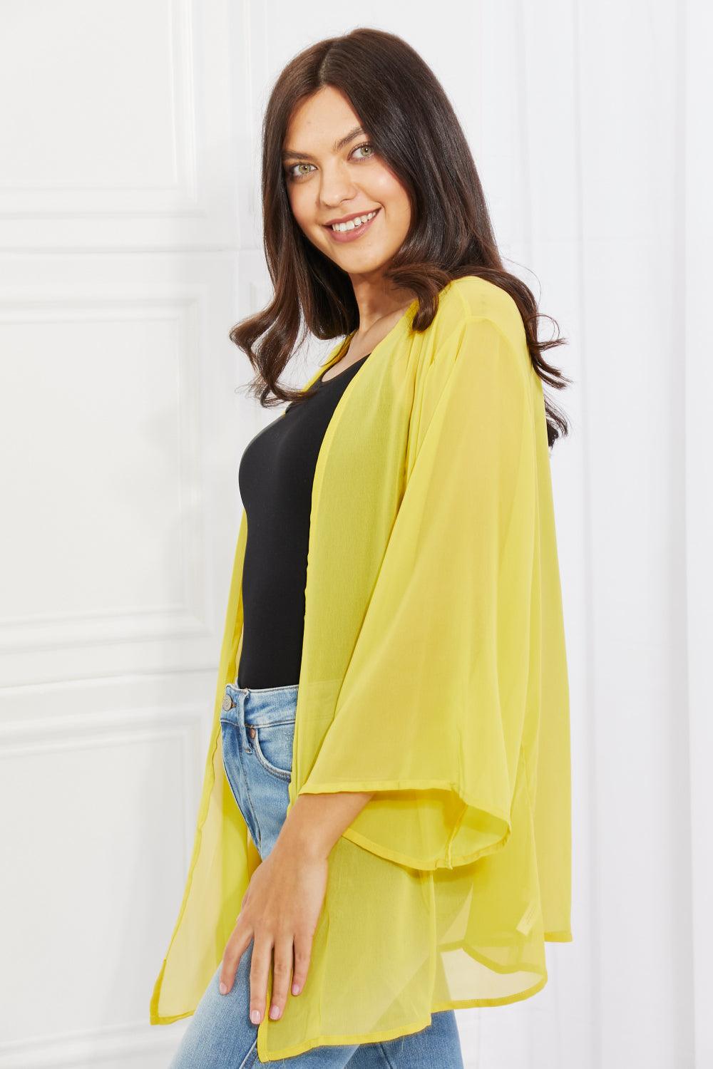 Melody Just Breathe Full Size Chiffon Kimono in Yellow - Glamorous Boutique USA L.L.C.