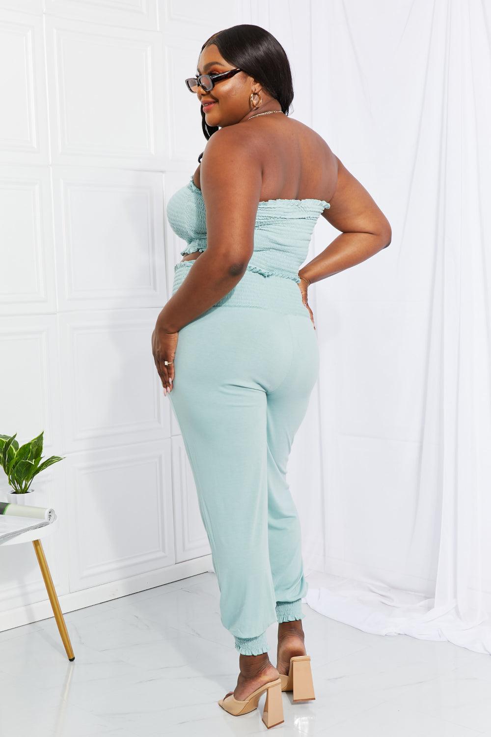 Zenana Full Size Stylish Comfort Smocked Tube Top & Joggers Set - Glamorous Boutique USA L.L.C.