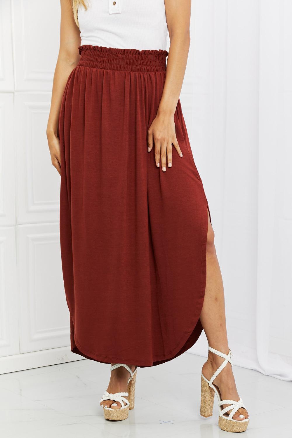 Zenana It's My Time Full Size Side Scoop Scrunch Skirt in Dark Rust - Glamorous Boutique USA L.L.C.