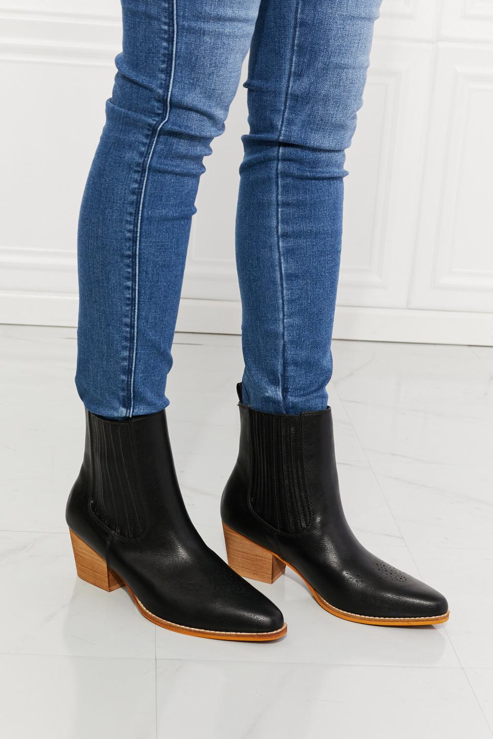 MMShoes Love the Journey Stacked Heel Chelsea Boot in Black - Glamorous Boutique USA L.L.C.