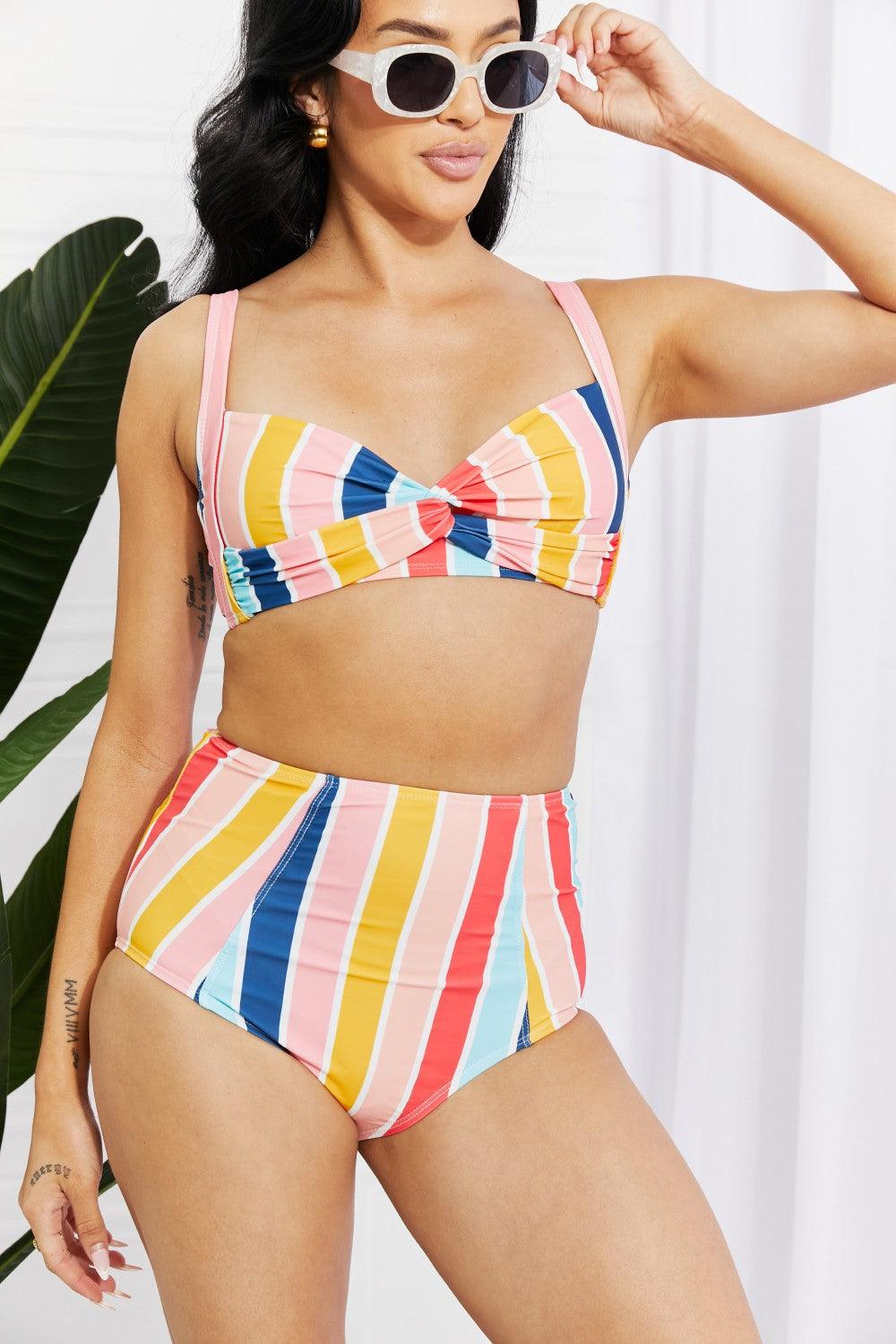 Marina West Swim Take A Dip Twist High-Rise Bikini in Stripe - Glamorous Boutique USA L.L.C.