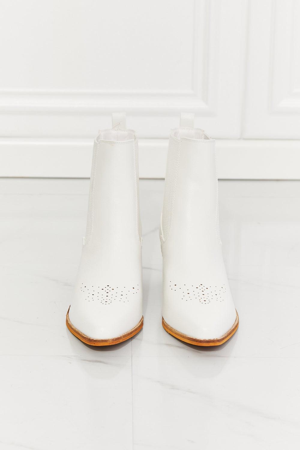 MMShoes Love the Journey Stacked Heel Chelsea Boot in White - Glamorous Boutique USA L.L.C.