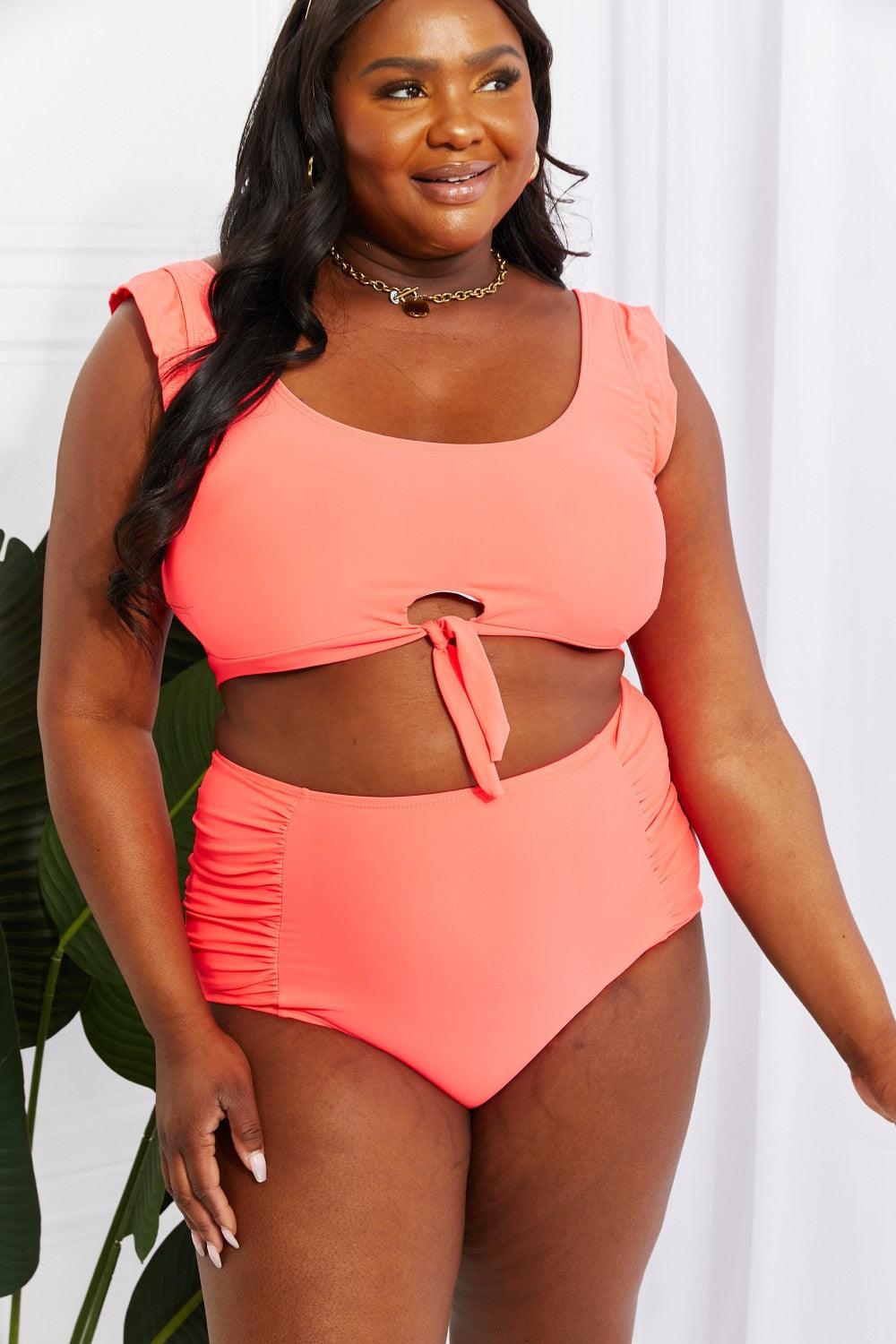 Marina West Swim Sanibel Crop Swim Top and Ruched Bottoms Set in Coral - Glamorous Boutique USA L.L.C.