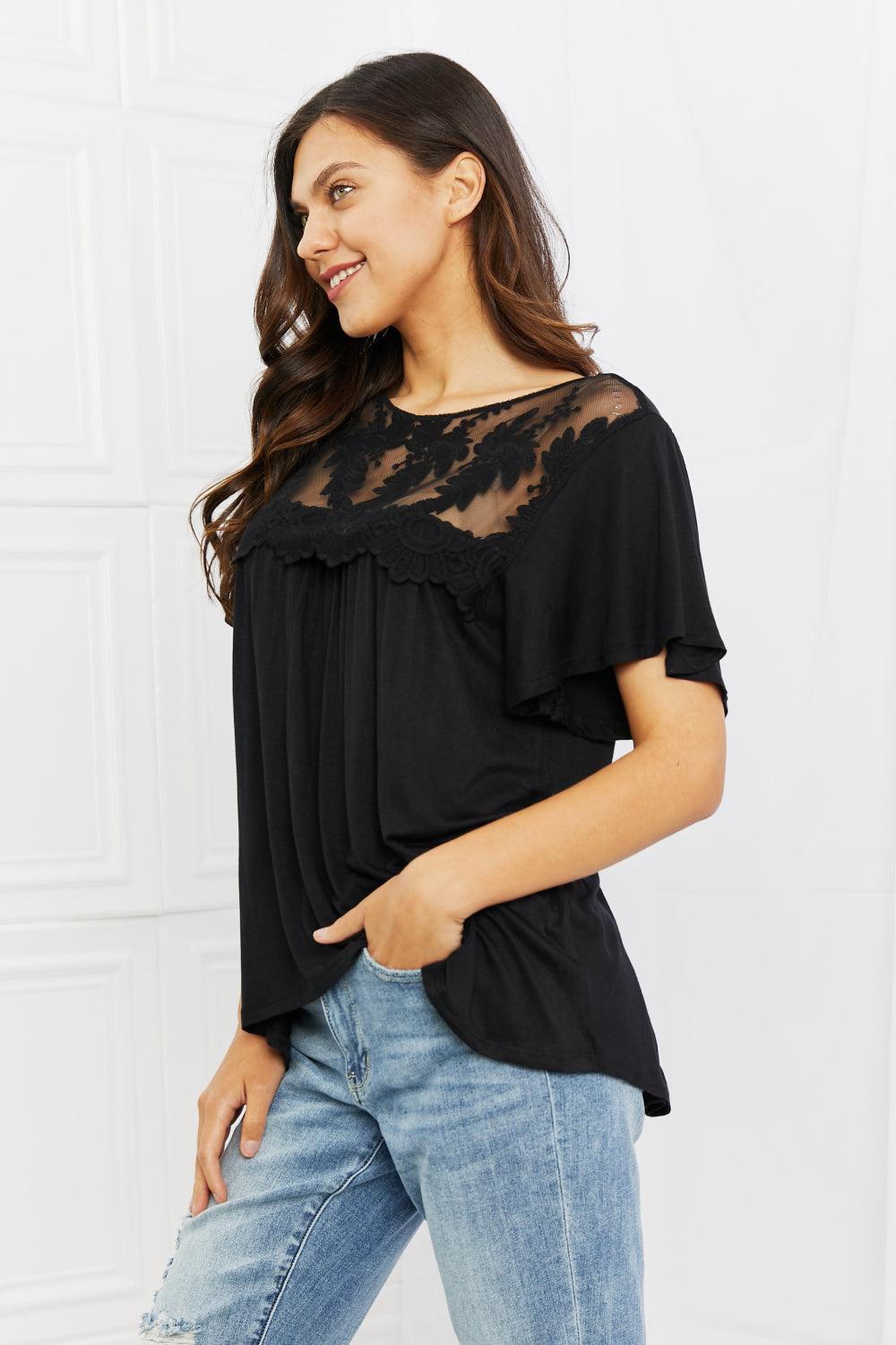 Culture Code Ready To Go Full Size Lace Embroidered Top in Black - Glamorous Boutique USA L.L.C.