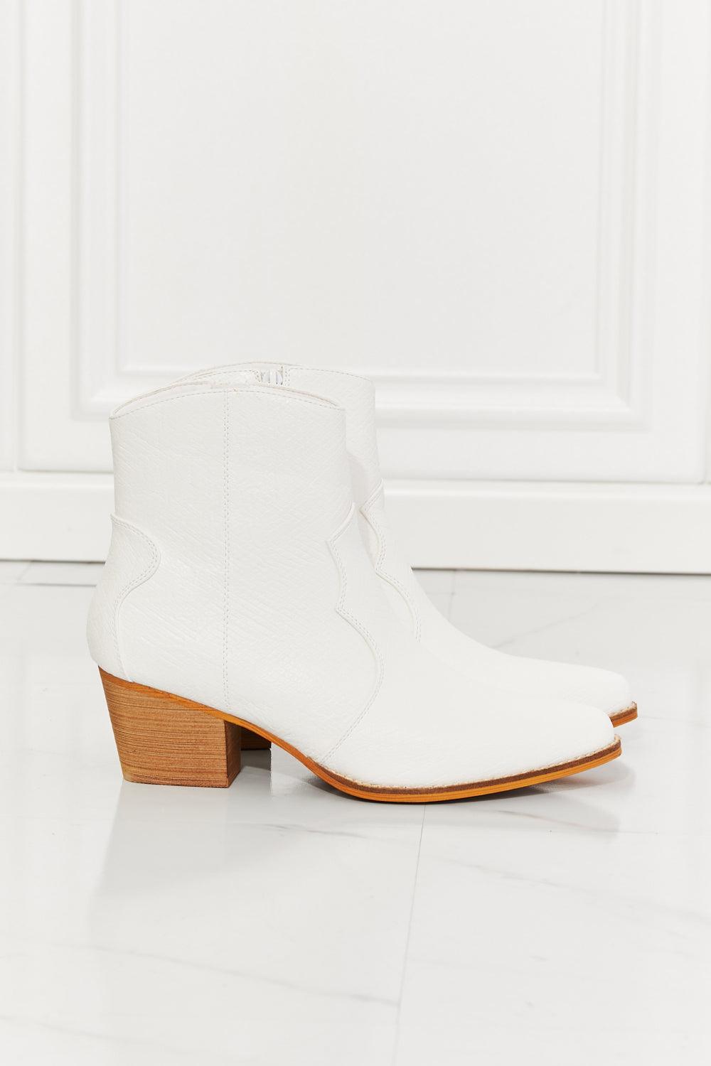 MMShoes Watertower Town Faux Leather Western Ankle Boots in White - Glamorous Boutique USA L.L.C.