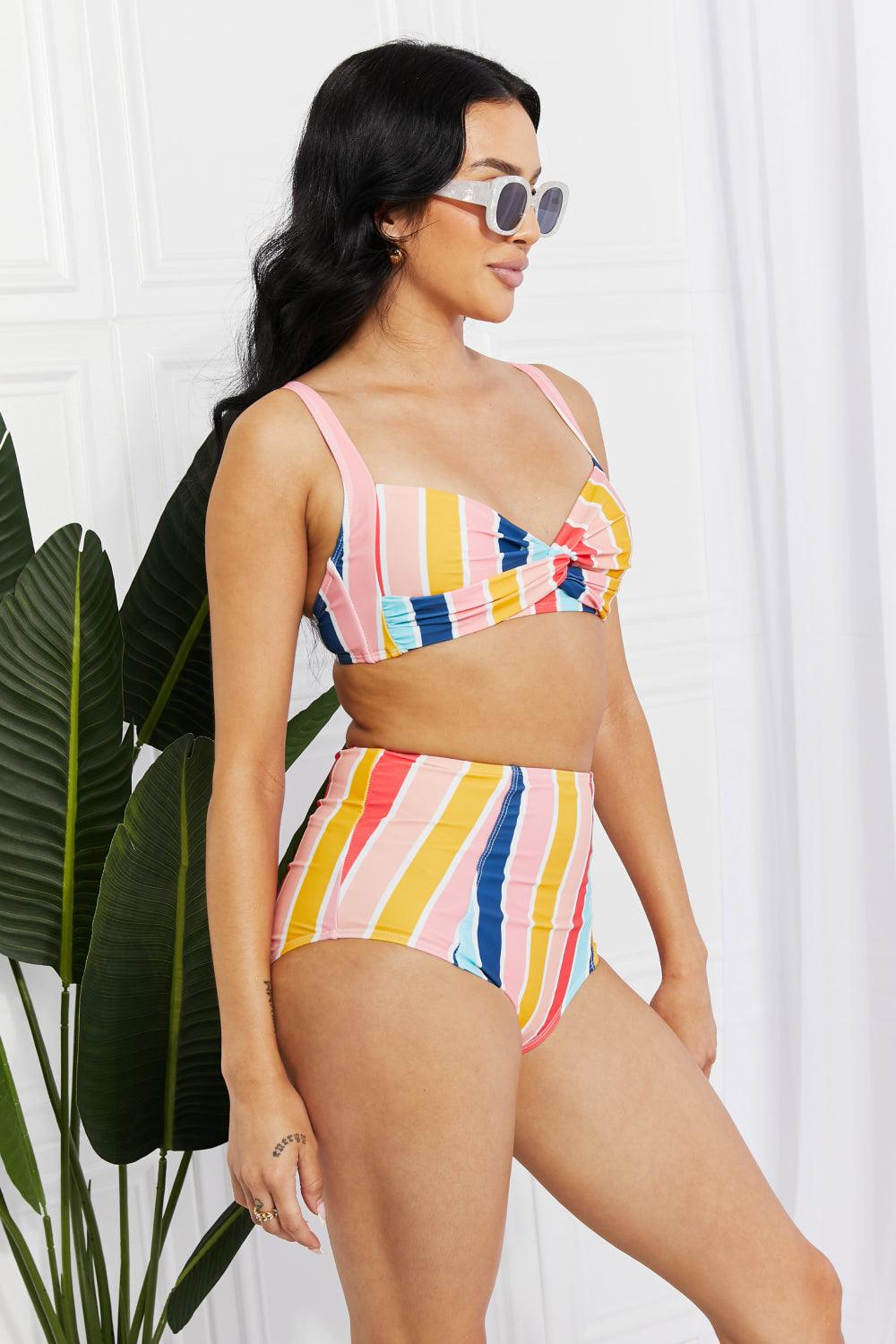 Marina West Swim Take A Dip Twist High-Rise Bikini in Stripe - Glamorous Boutique USA L.L.C.