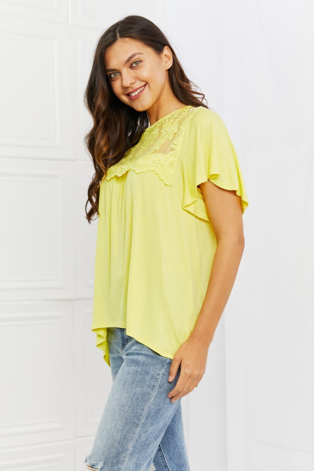 Culture Code Ready To Go Full Size Lace Embroidered Top in Yellow Mousse - Glamorous Boutique USA L.L.C.