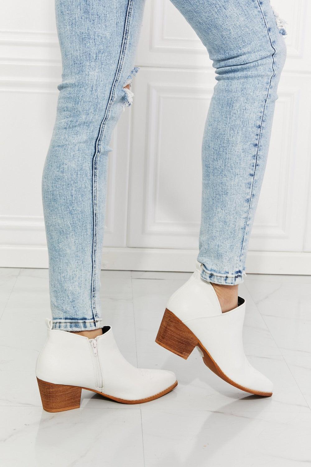 MMShoes Trust Yourself Embroidered Crossover Cowboy Bootie in White - Glamorous Boutique USA L.L.C.