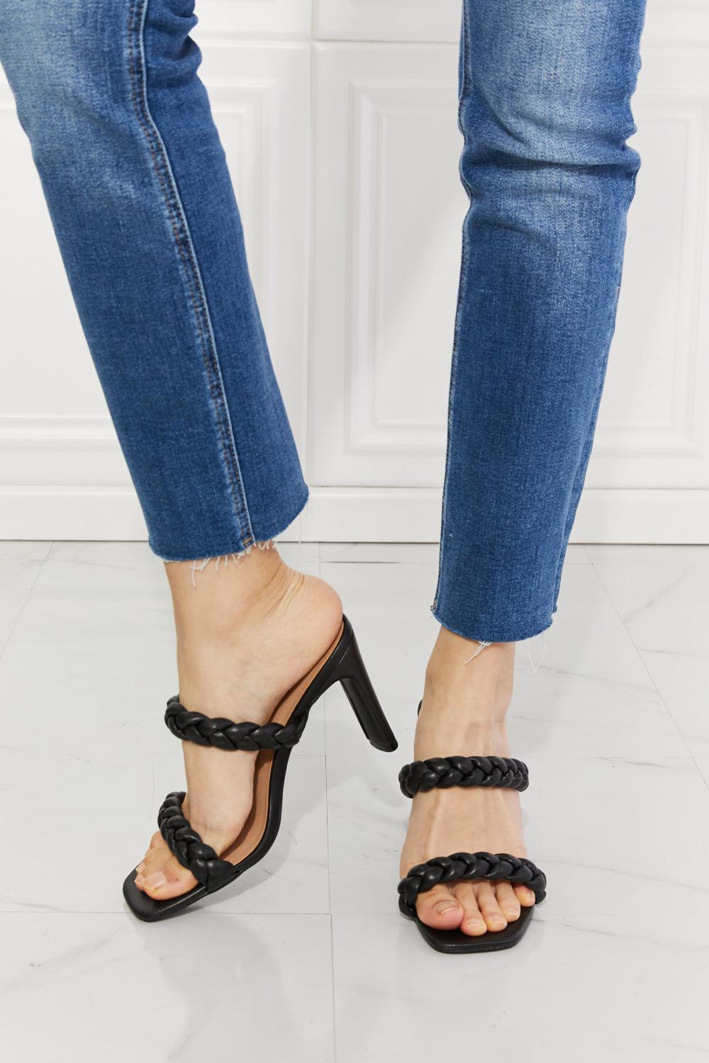 MMShoes In Love Double Braided Block Heel Sandal in Black - Glamorous Boutique USA L.L.C.