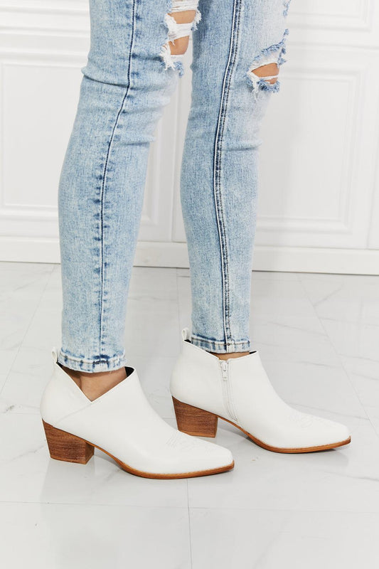 MMShoes Trust Yourself Embroidered Crossover Cowboy Bootie in White - Glamorous Boutique USA L.L.C.