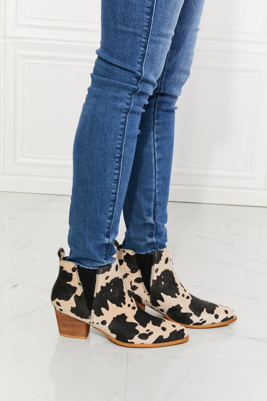 MMShoes Back At It Point Toe Bootie in Beige Cow Print - Glamorous Boutique USA L.L.C.