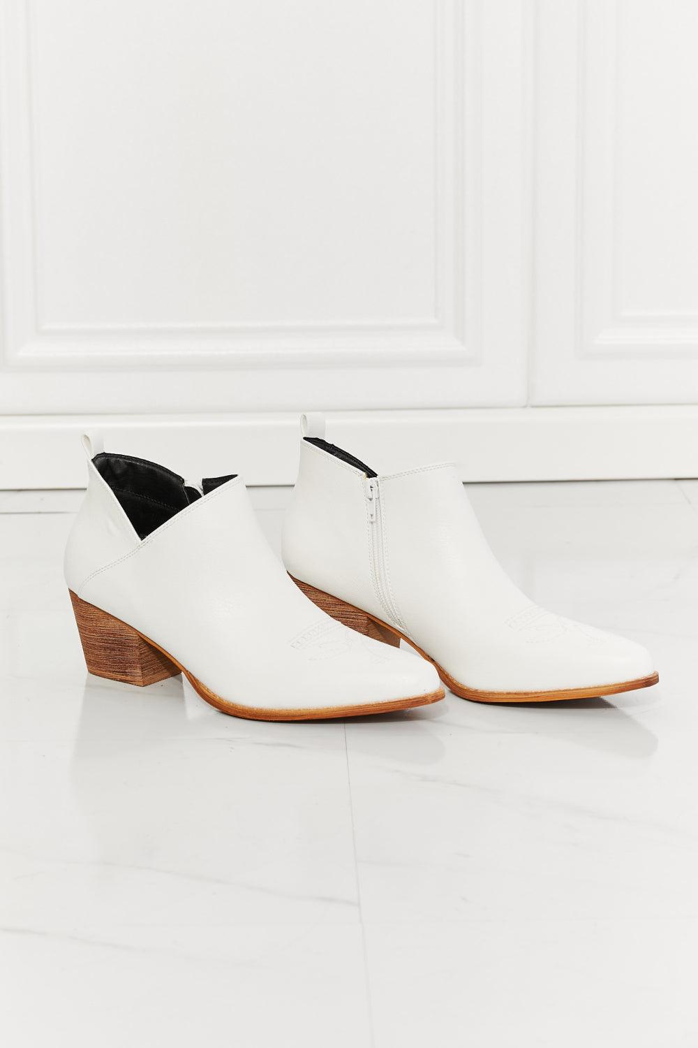 MMShoes Trust Yourself Embroidered Crossover Cowboy Bootie in White - Glamorous Boutique USA L.L.C.
