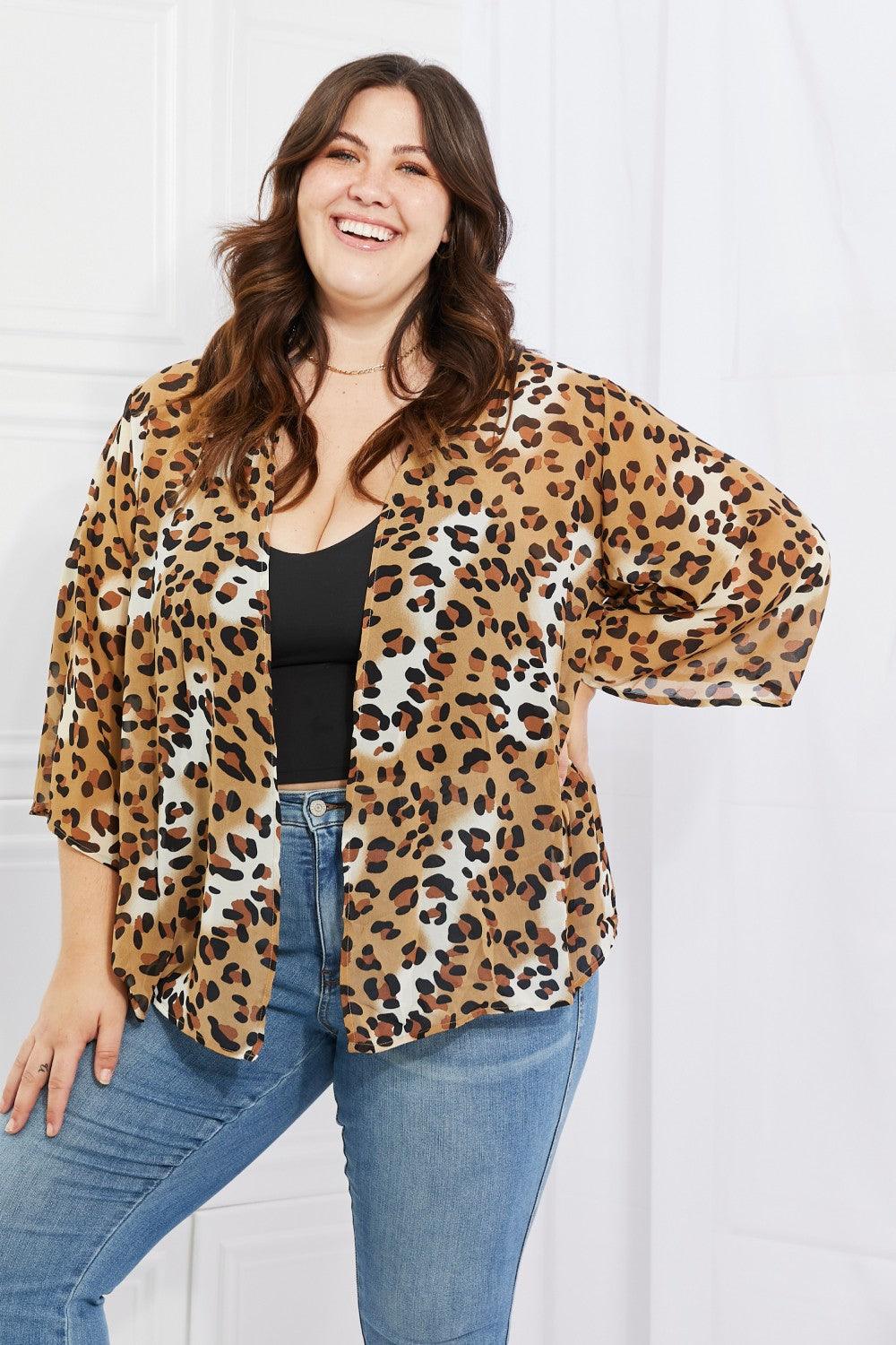 Melody Wild Muse Full Size Animal Print Kimono in Camel - Glamorous Boutique USA L.L.C.