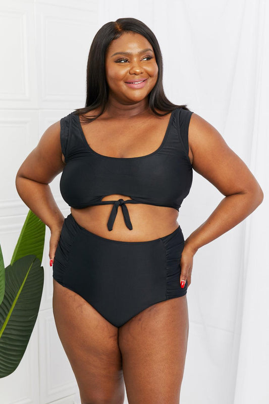 Marina West Swim Sanibel Crop Swim Top and Ruched Bottoms Set in Black - Glamorous Boutique USA L.L.C.