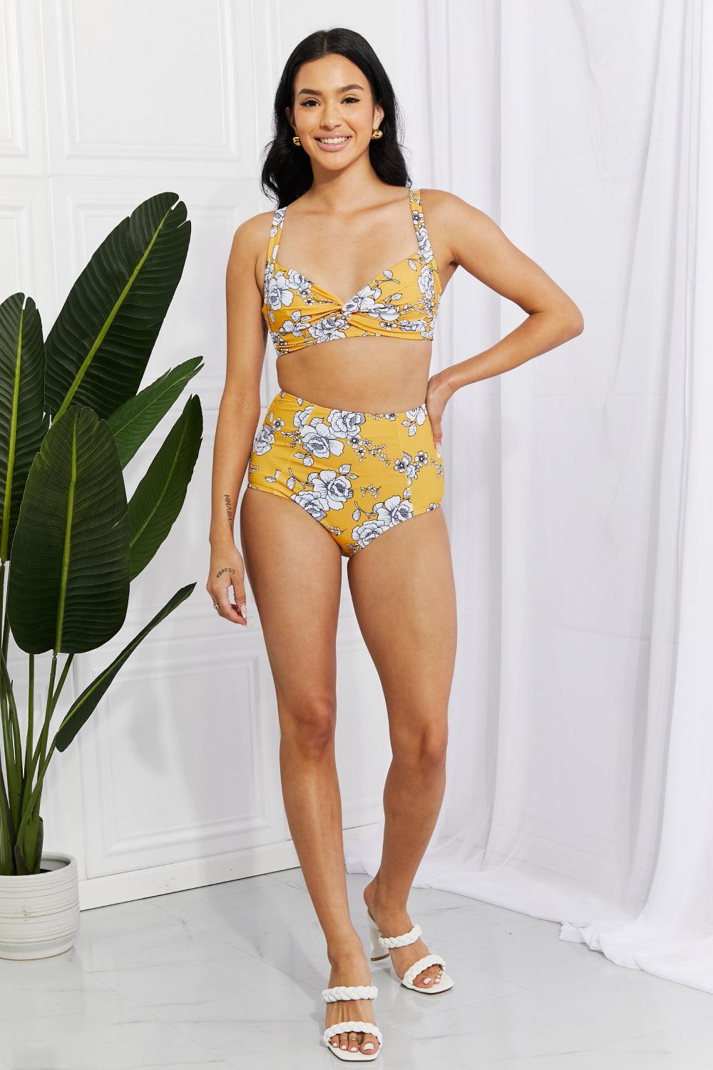 Marina West Swim Take A Dip Twist High-Rise Bikini in Mustard - Glamorous Boutique USA L.L.C.