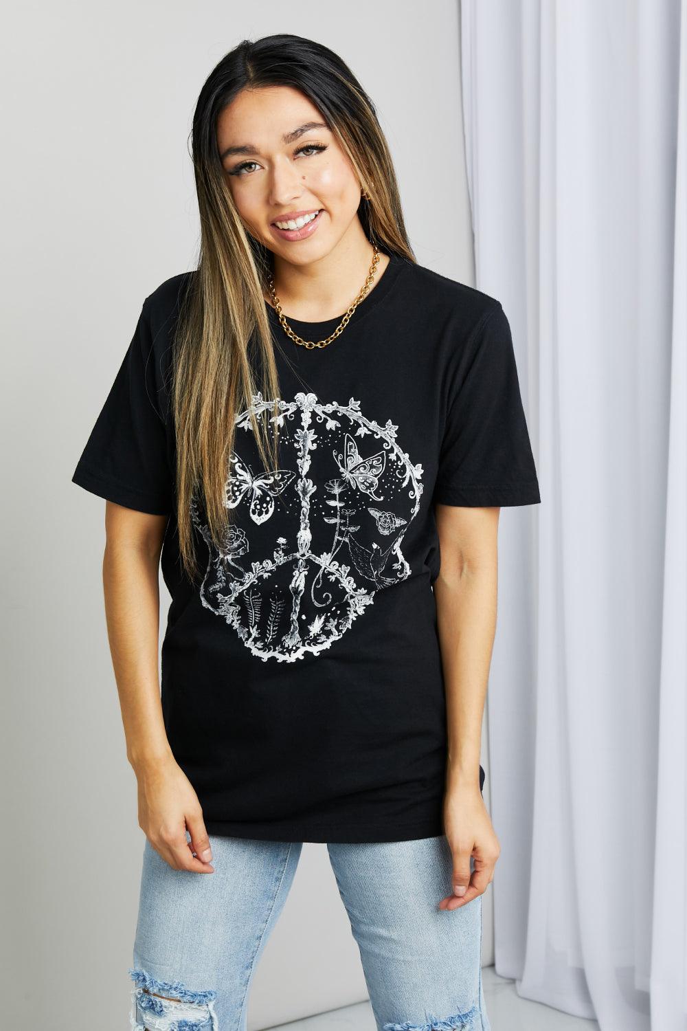 mineB Full Size Butterfly Graphic Tee Shirt - Glamorous Boutique USA L.L.C.