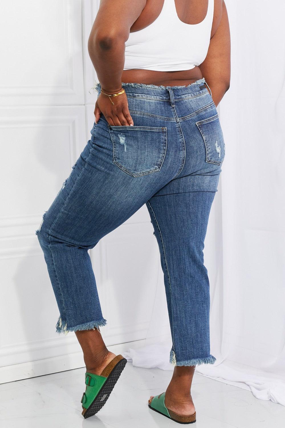 RISEN Full Size Undone Chic Straight Leg Jeans - Glamorous Boutique USA L.L.C.