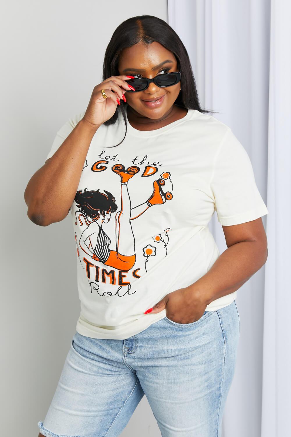 mineB Full Size LET THE GOOD TIMES ROLL Graphic Tee - Glamorous Boutique USA L.L.C.