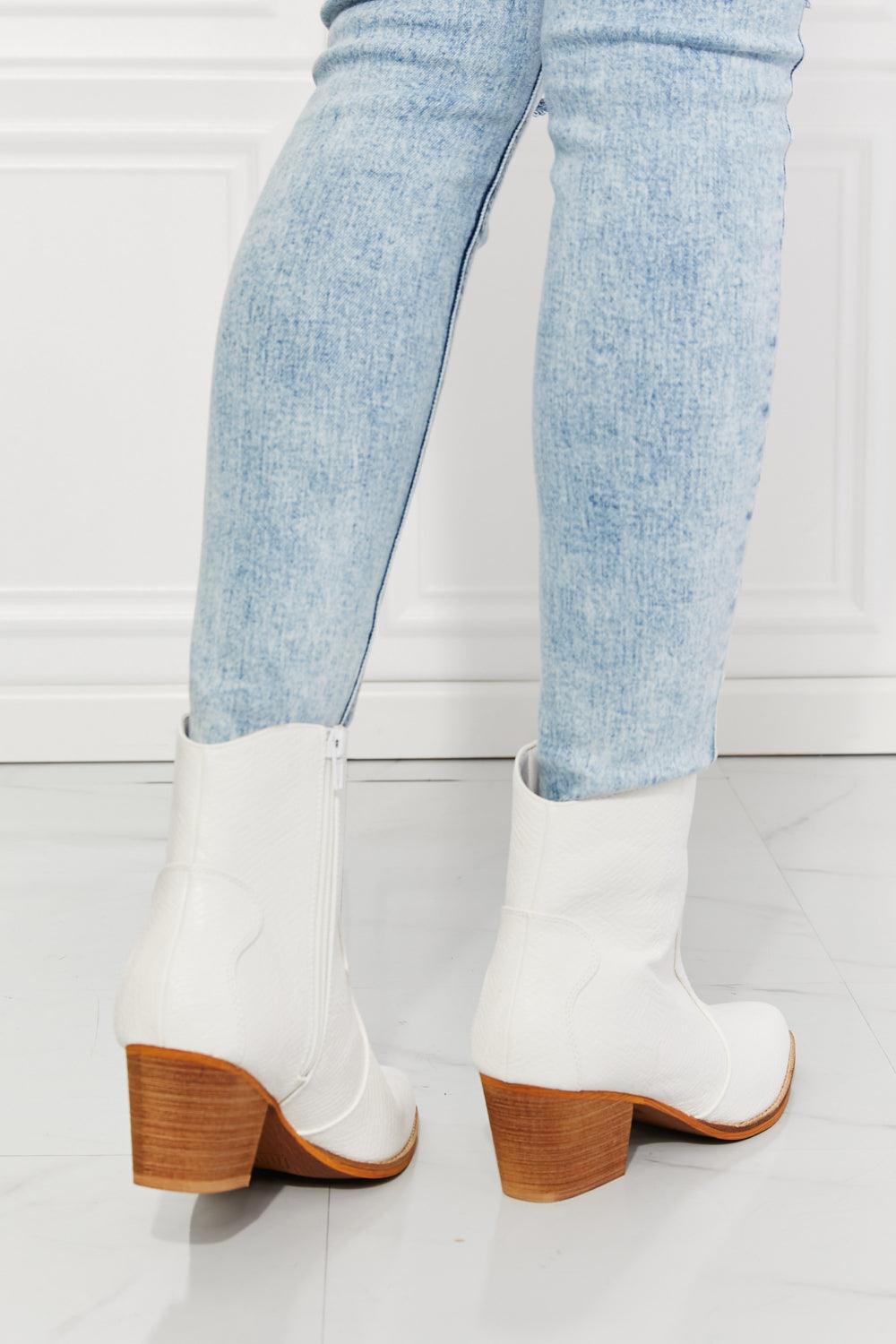 MMShoes Watertower Town Faux Leather Western Ankle Boots in White - Glamorous Boutique USA L.L.C.