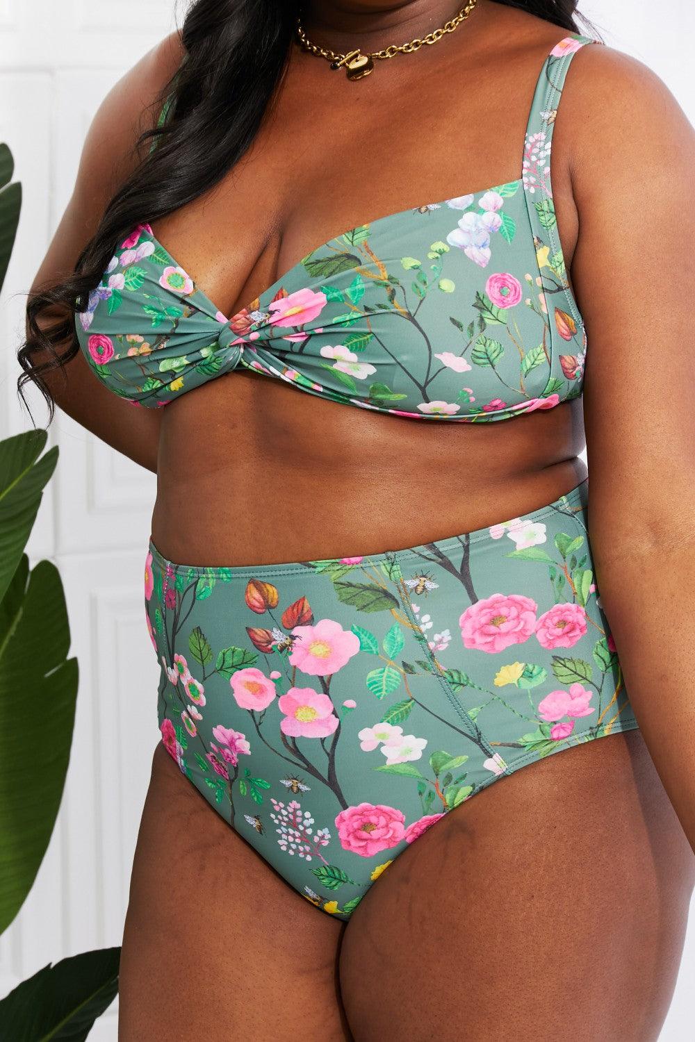Marina West Swim Take A Dip Twist High-Rise Bikini in Sage - Glamorous Boutique USA L.L.C.