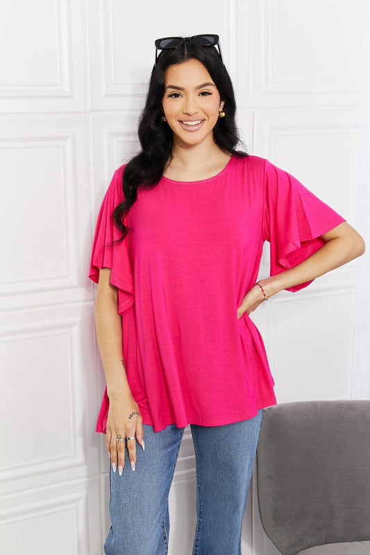 Yelete Full Size More Than Words Flutter Sleeve Top - Glamorous Boutique USA L.L.C.